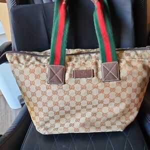 Gucci Beige Monogram Bag with Red and Green Accents